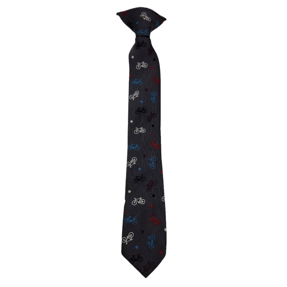 Boys Clip On Neck Tie Bicycles Blue‎ Unique 14.5"x2" EUC